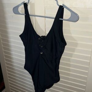 Women’s lace up front high cut one piece swimwear